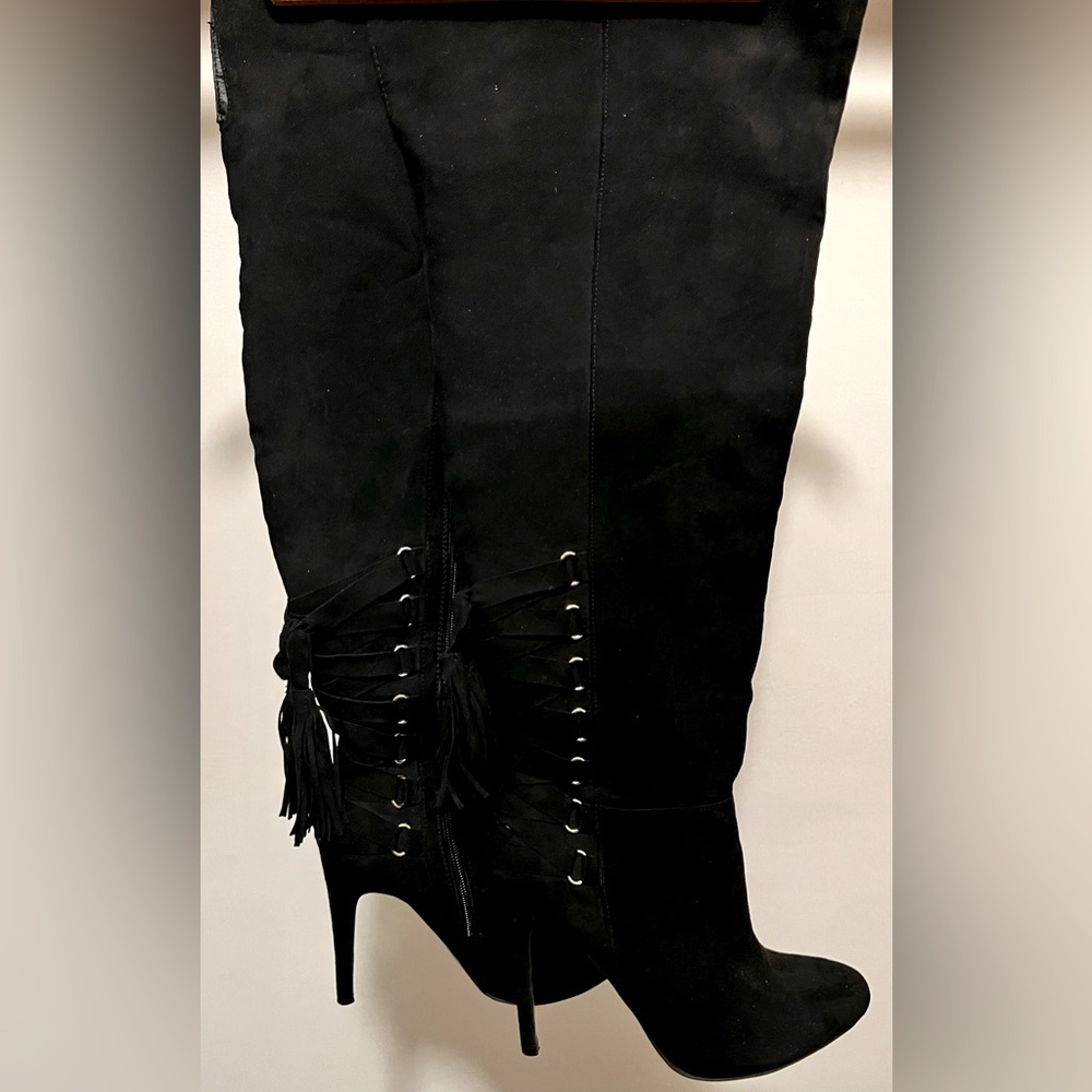 Women’s High-heel Black Suede Knee-high Boots